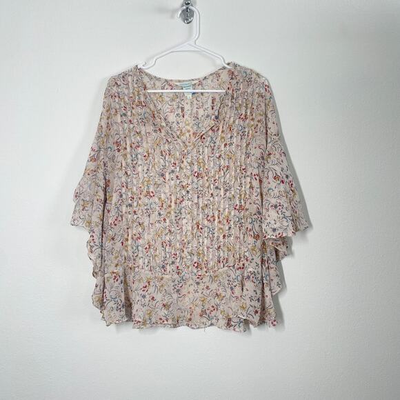 Sundance Top S Floral Pink Sheer Pintuck Dolman Boho Cottagecore Flowy - Picture 1 of 8